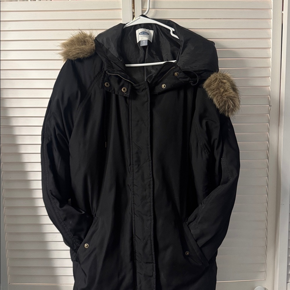 Old Navy Black Hooded Jacket with Faux Fur